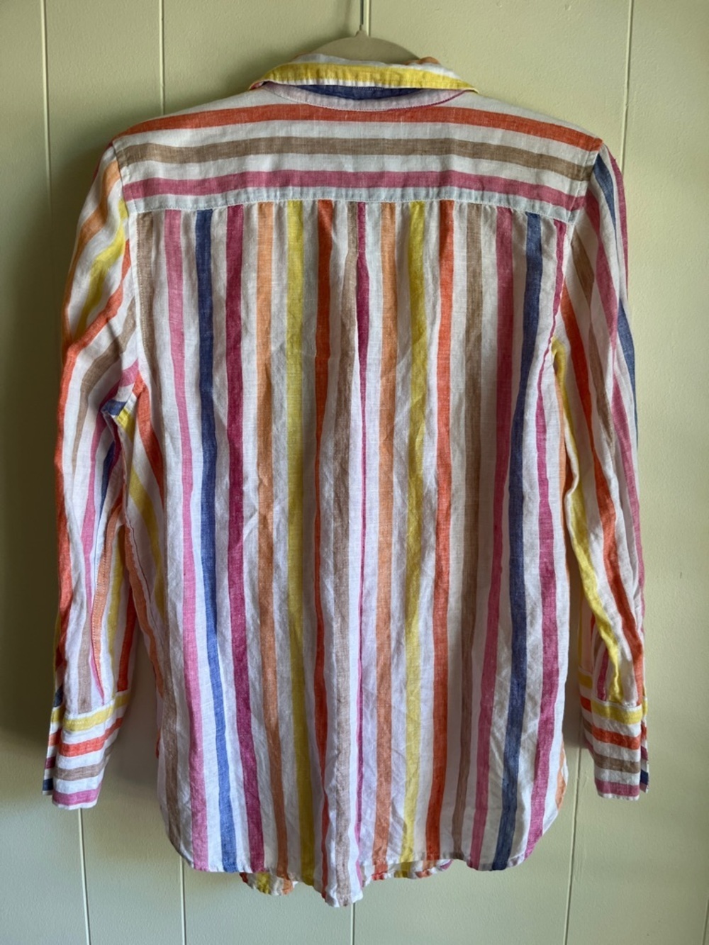 Talbots Multicolor Striped Button-Down Linen Beach Coastal Summer Shirt Sz LP - Picture 7 of 9